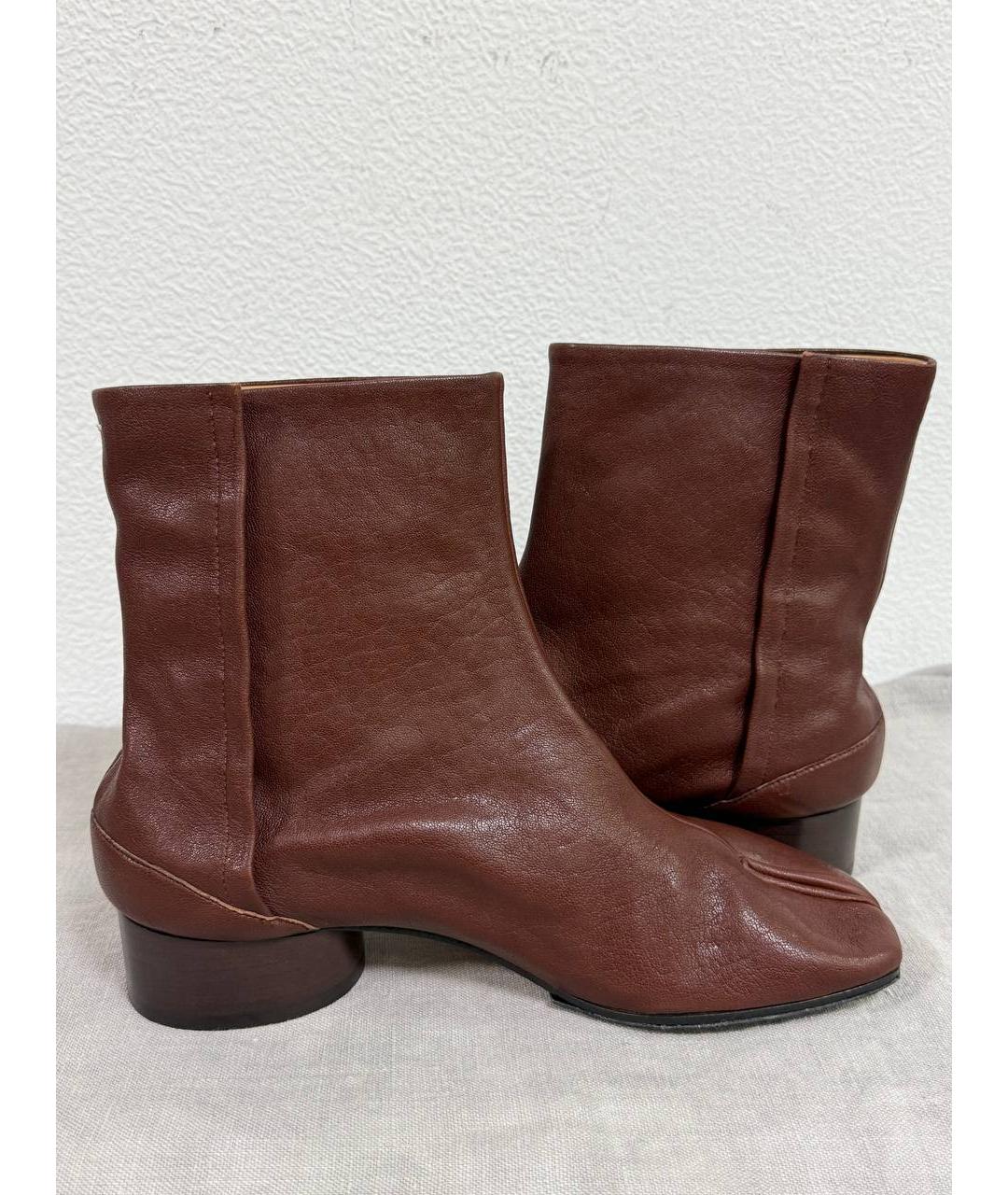 MAISON MARGIELA Бордовые кожаные ботильоны, фото 5