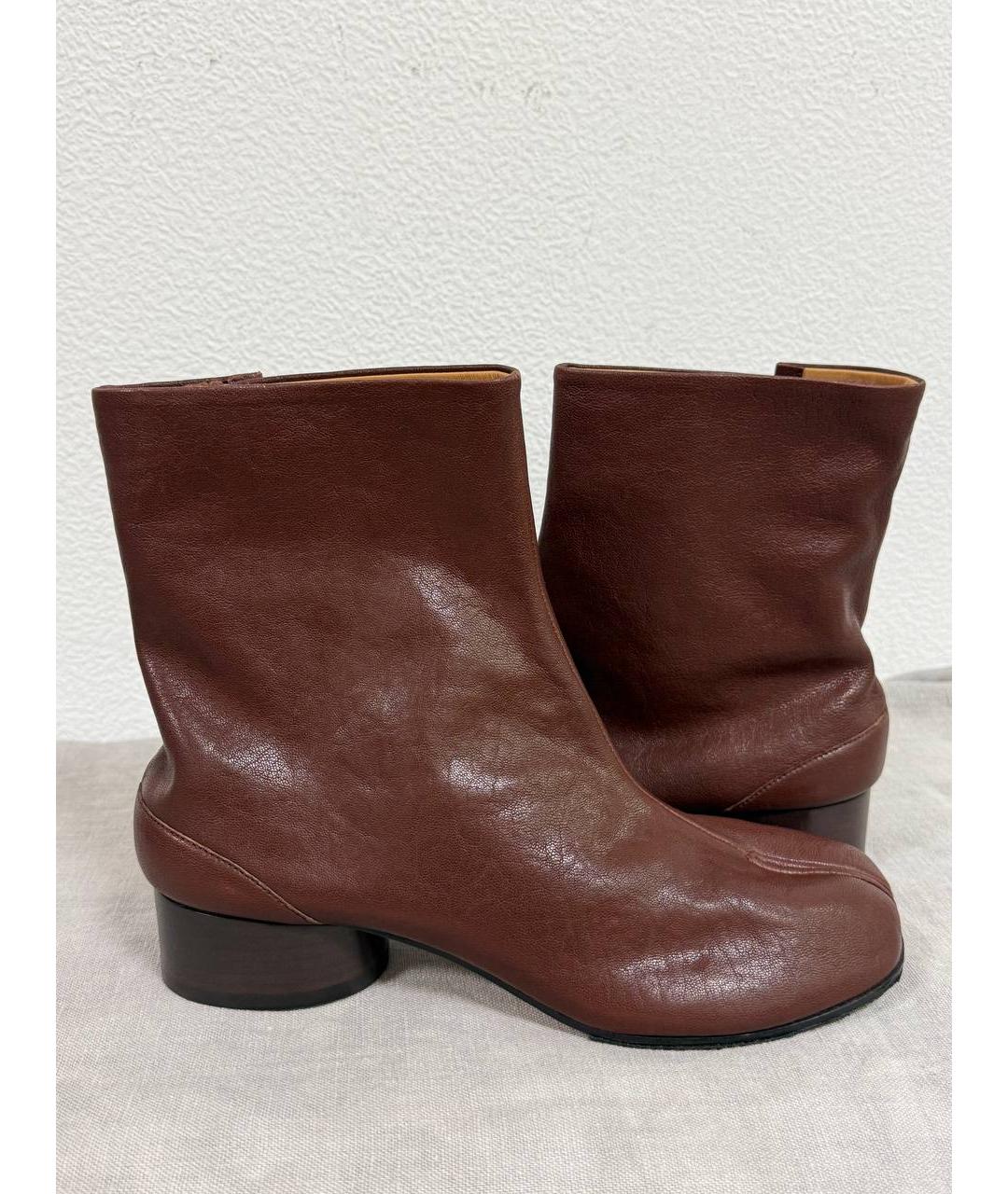 MAISON MARGIELA Бордовые кожаные ботильоны, фото 10