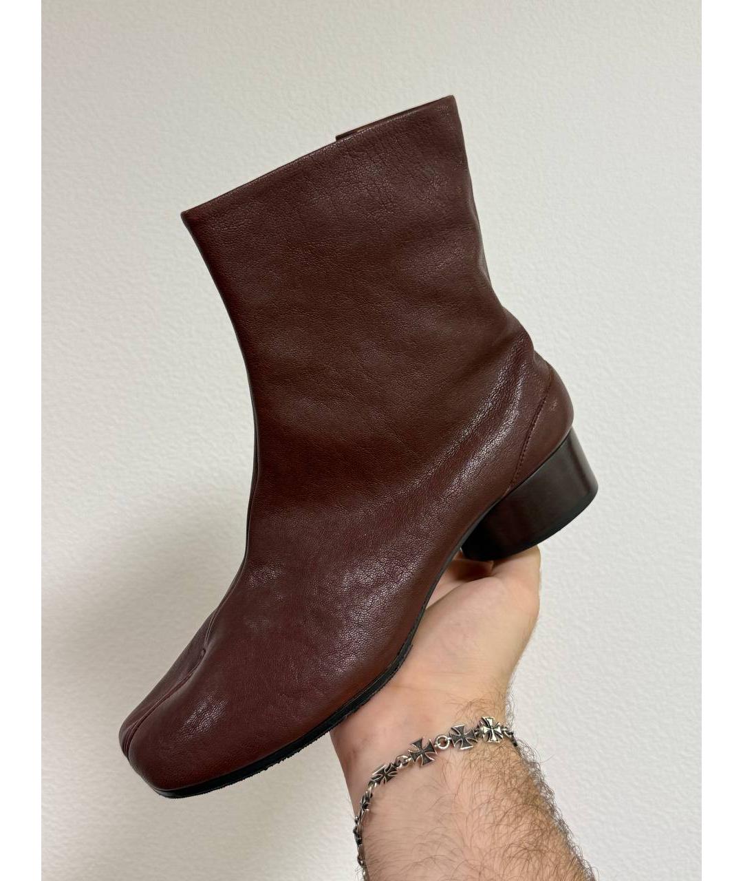 MAISON MARGIELA Бордовые кожаные ботильоны, фото 4