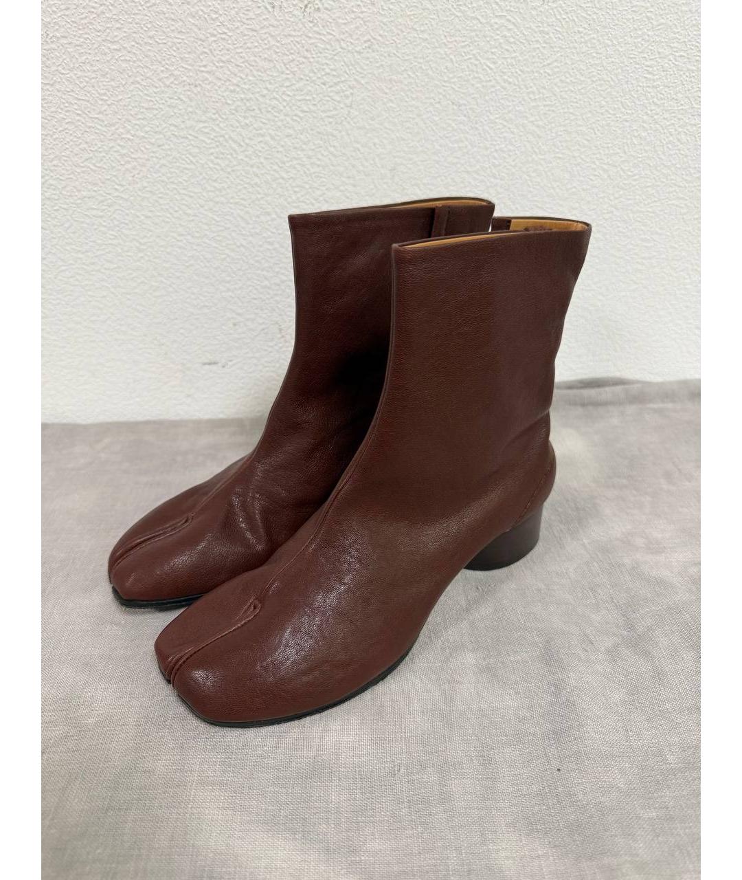 MAISON MARGIELA Бордовые кожаные ботильоны, фото 2