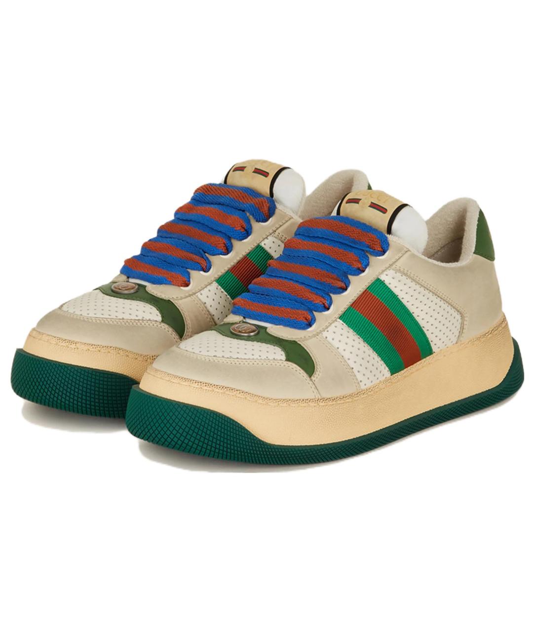 GUCCI Бежевые кожаные низкие кроссовки / кеды, фото 2