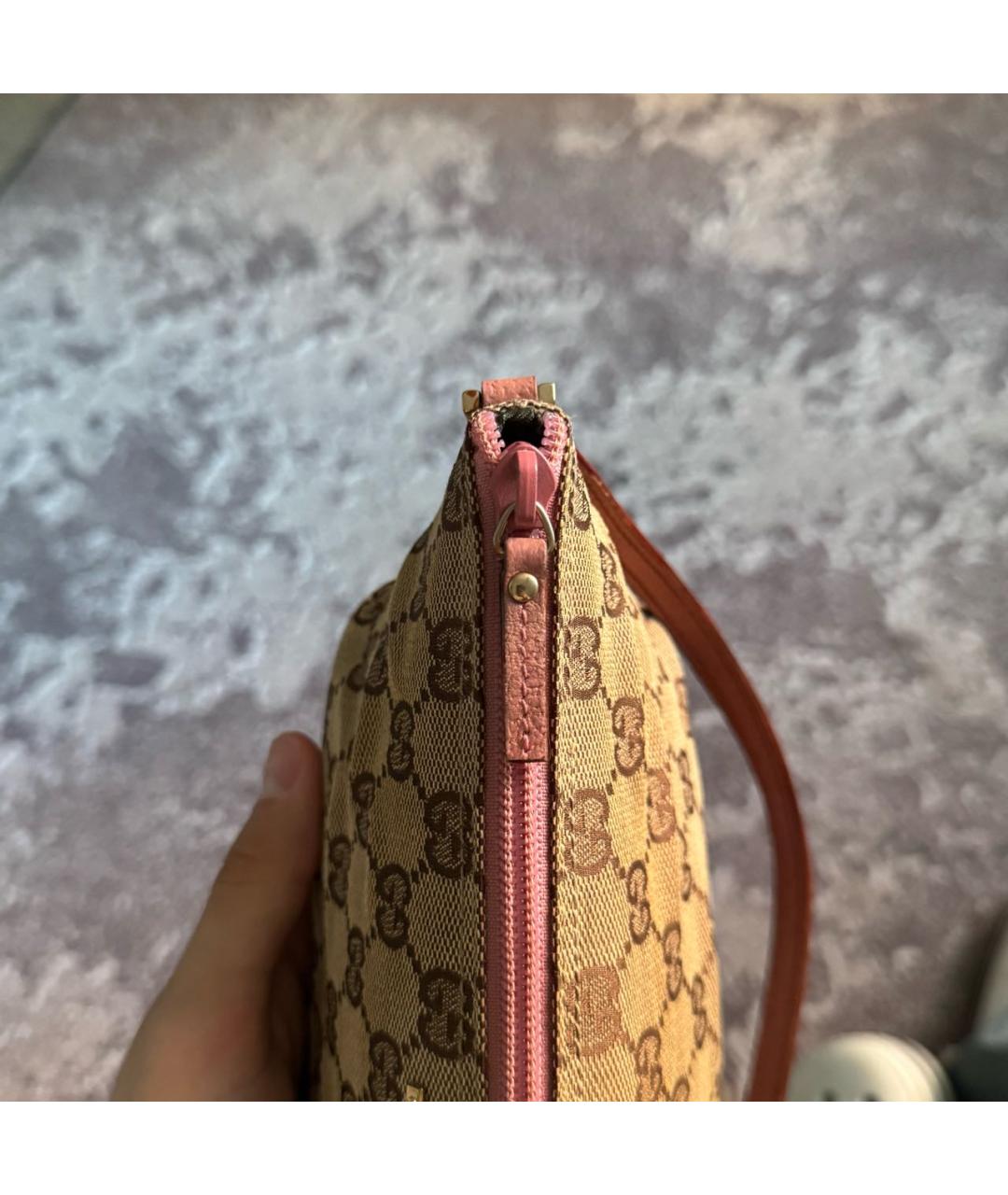 GUCCI Коричневая жаккардовая сумка с короткими ручками, фото 4