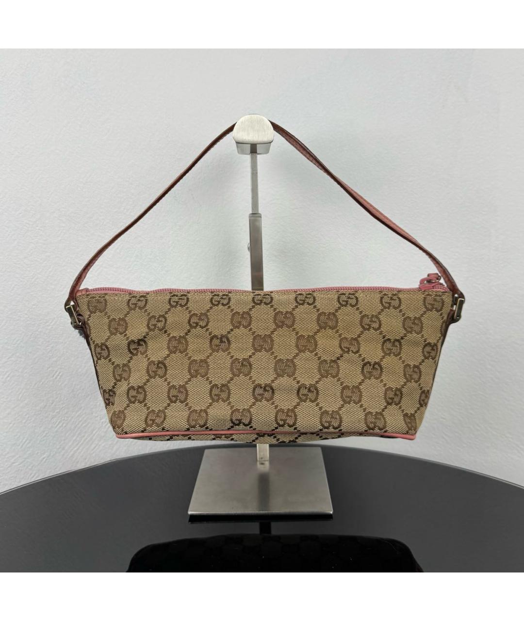 GUCCI Коричневая жаккардовая сумка с короткими ручками, фото 2