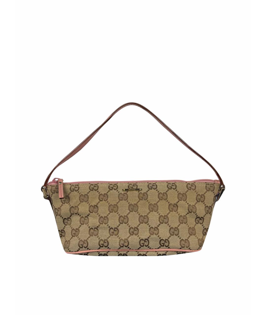 GUCCI Коричневая жаккардовая сумка с короткими ручками, фото 1