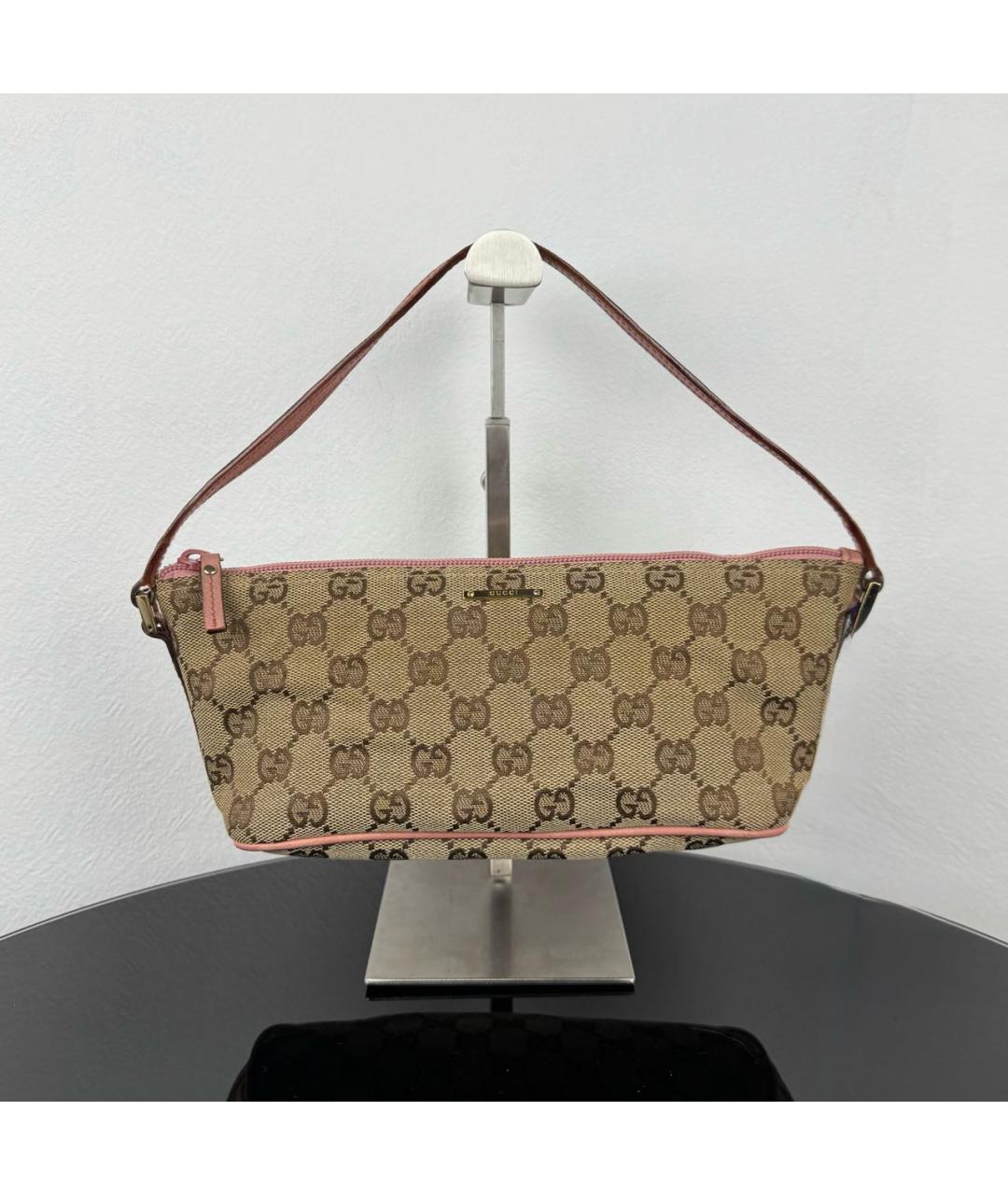 GUCCI Коричневая жаккардовая сумка с короткими ручками, фото 7