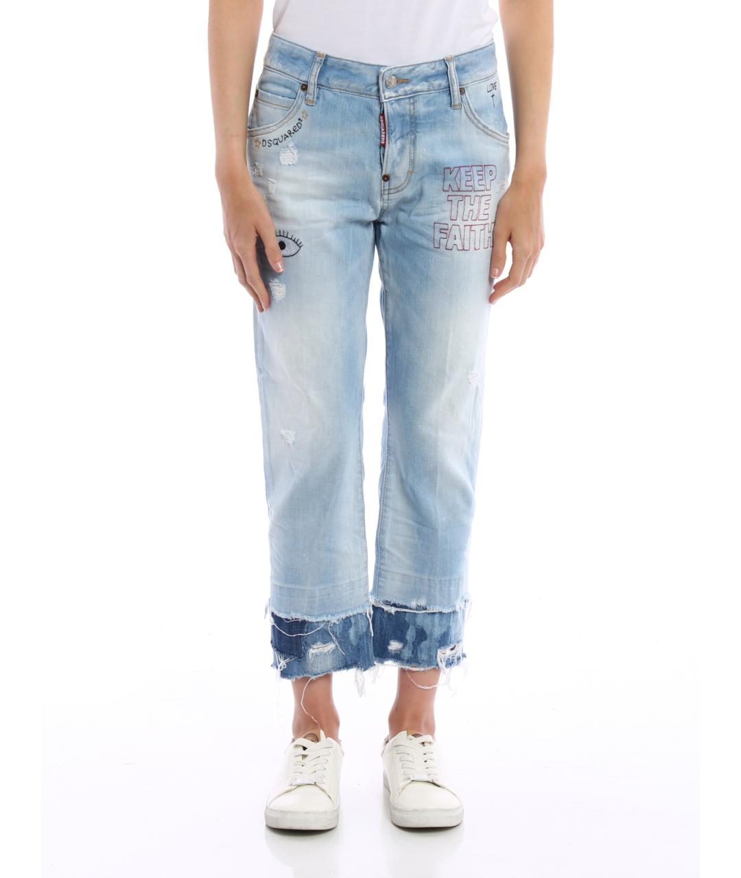DSQUARED2 Голубые хлопковые прямые джинсы, фото 2