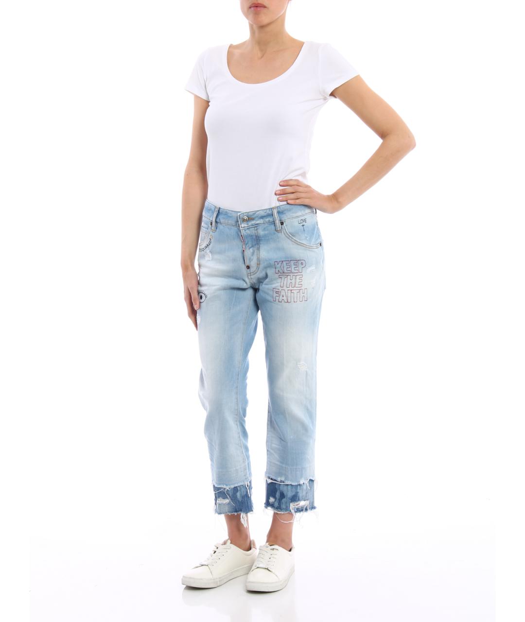 DSQUARED2 Голубые хлопковые прямые джинсы, фото 4