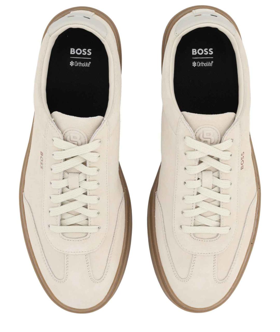 HUGO BOSS Бежевые кожаные низкие кроссовки / кеды, фото 5