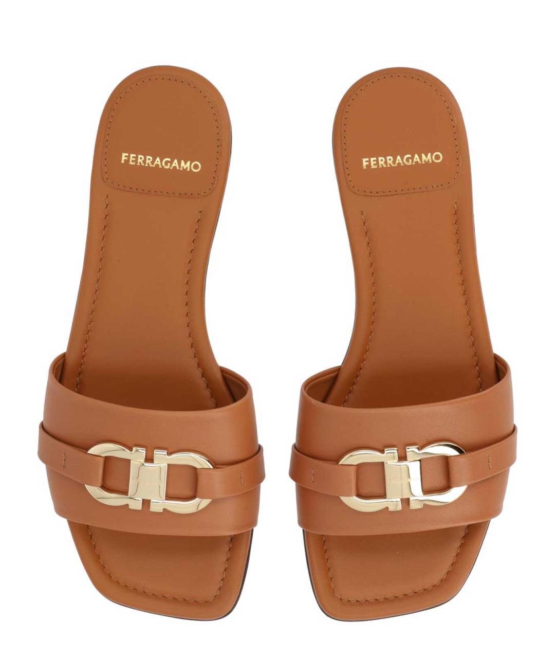 FERRAGAMO Коричневые кожаные сандалии, фото 5