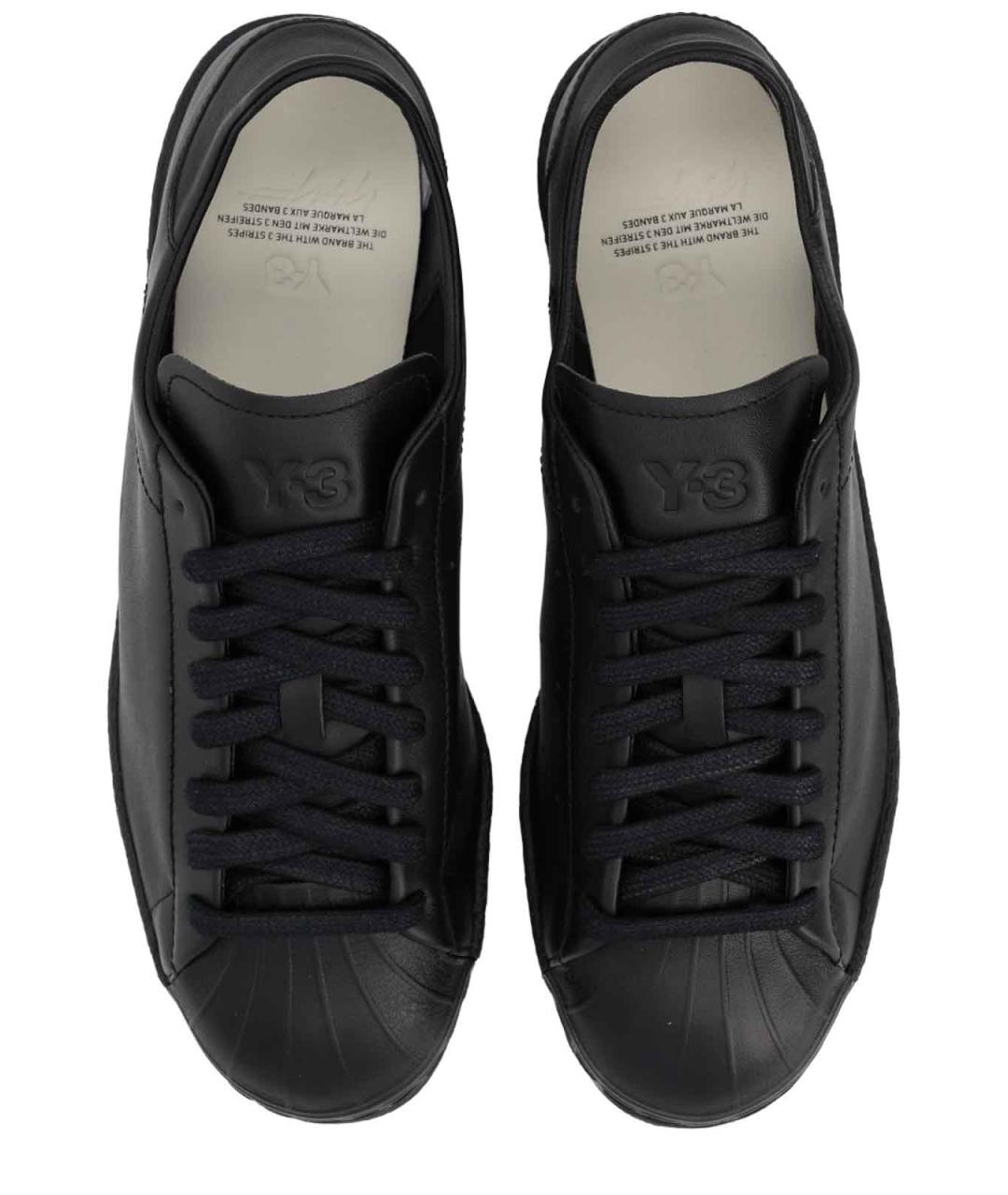 Y-3 Черные кожаные низкие кроссовки / кеды, фото 5