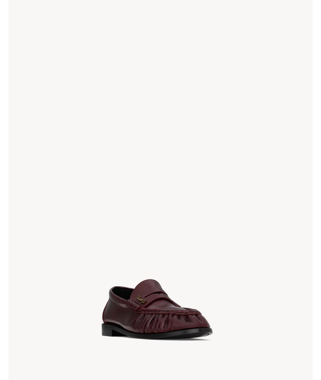 SAINT LAURENT Бордовые кожаные лоферы, фото 3