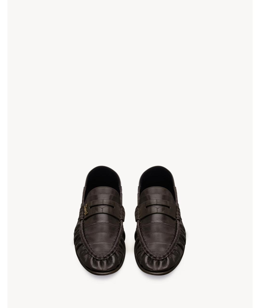 SAINT LAURENT Коричневые кожаные лоферы, фото 3