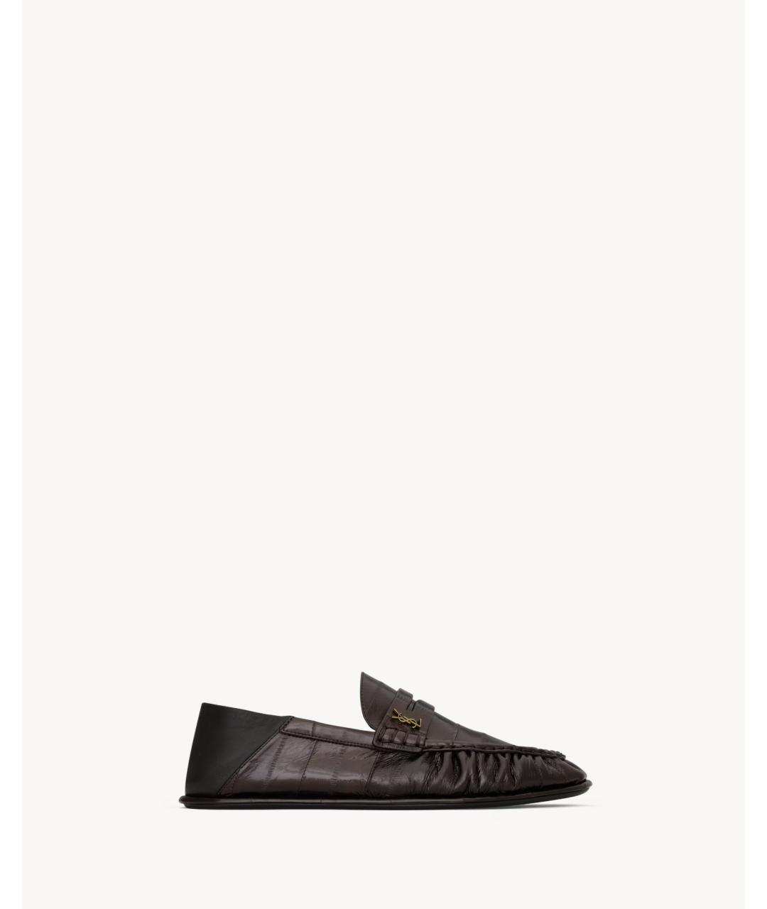 SAINT LAURENT Коричневые кожаные лоферы, фото 2
