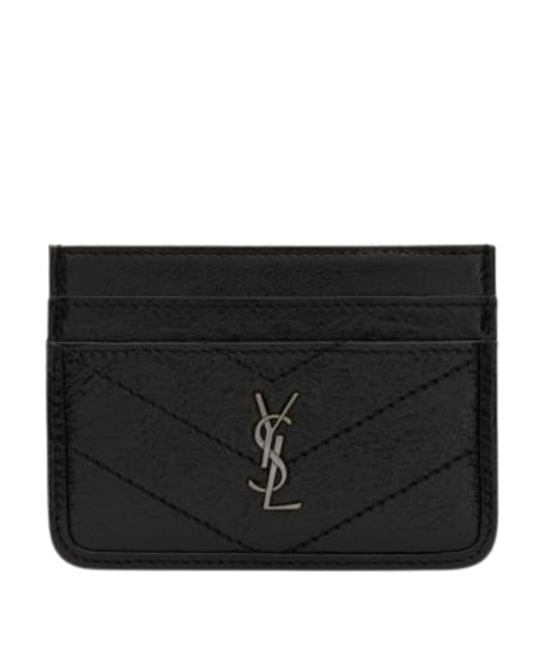 SAINT LAURENT Черный кожаный кардхолдер, фото 1