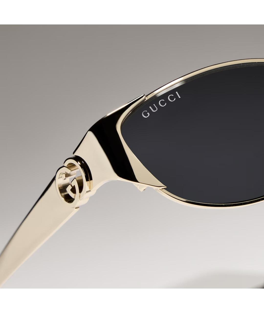 GUCCI Золотые металлические солнцезащитные очки, фото 3