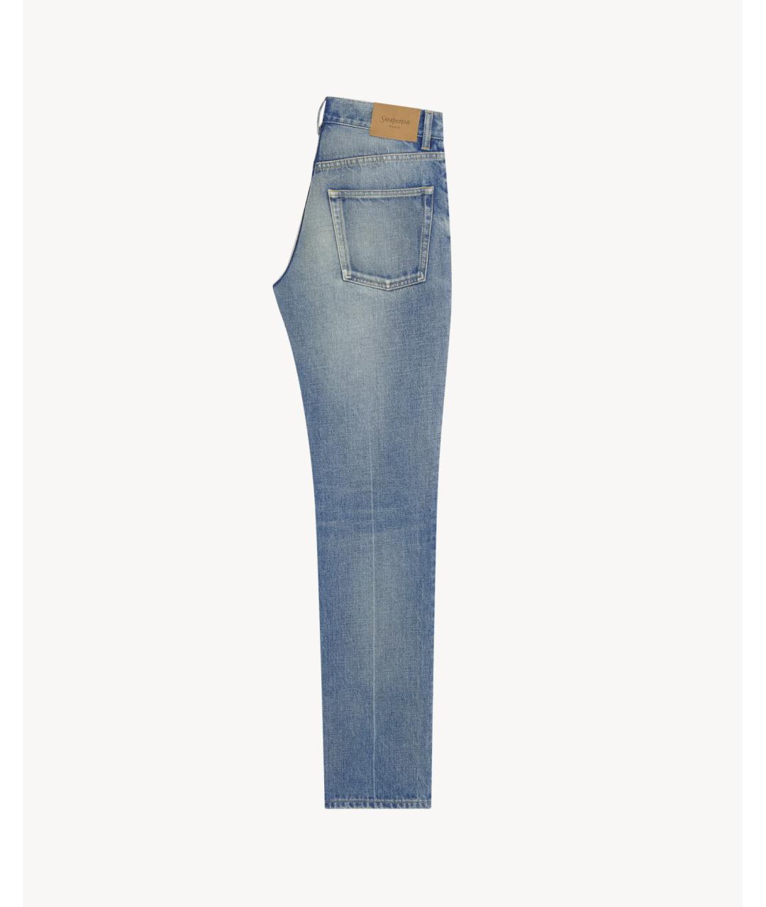 SAINT LAURENT Голубые хлопковые прямые джинсы, фото 2