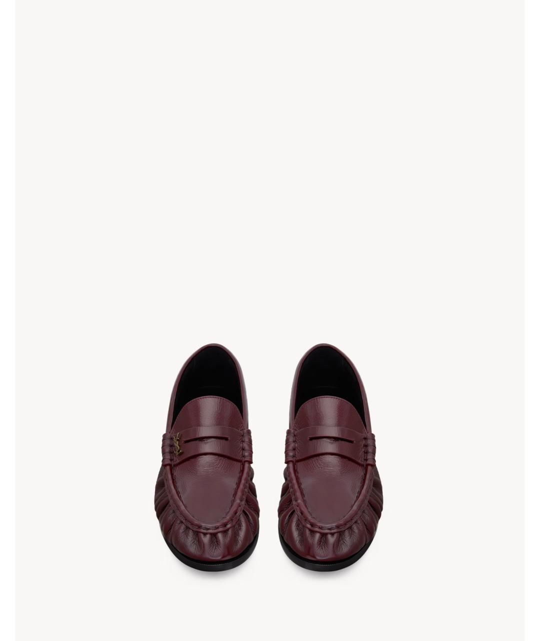 SAINT LAURENT Бордовые кожаные лоферы, фото 2