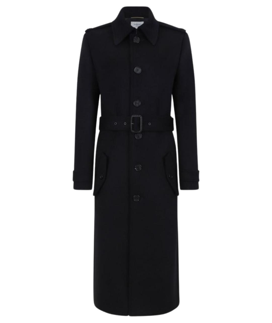 SAINT LAURENT Черное шерстяное пальто, фото 1