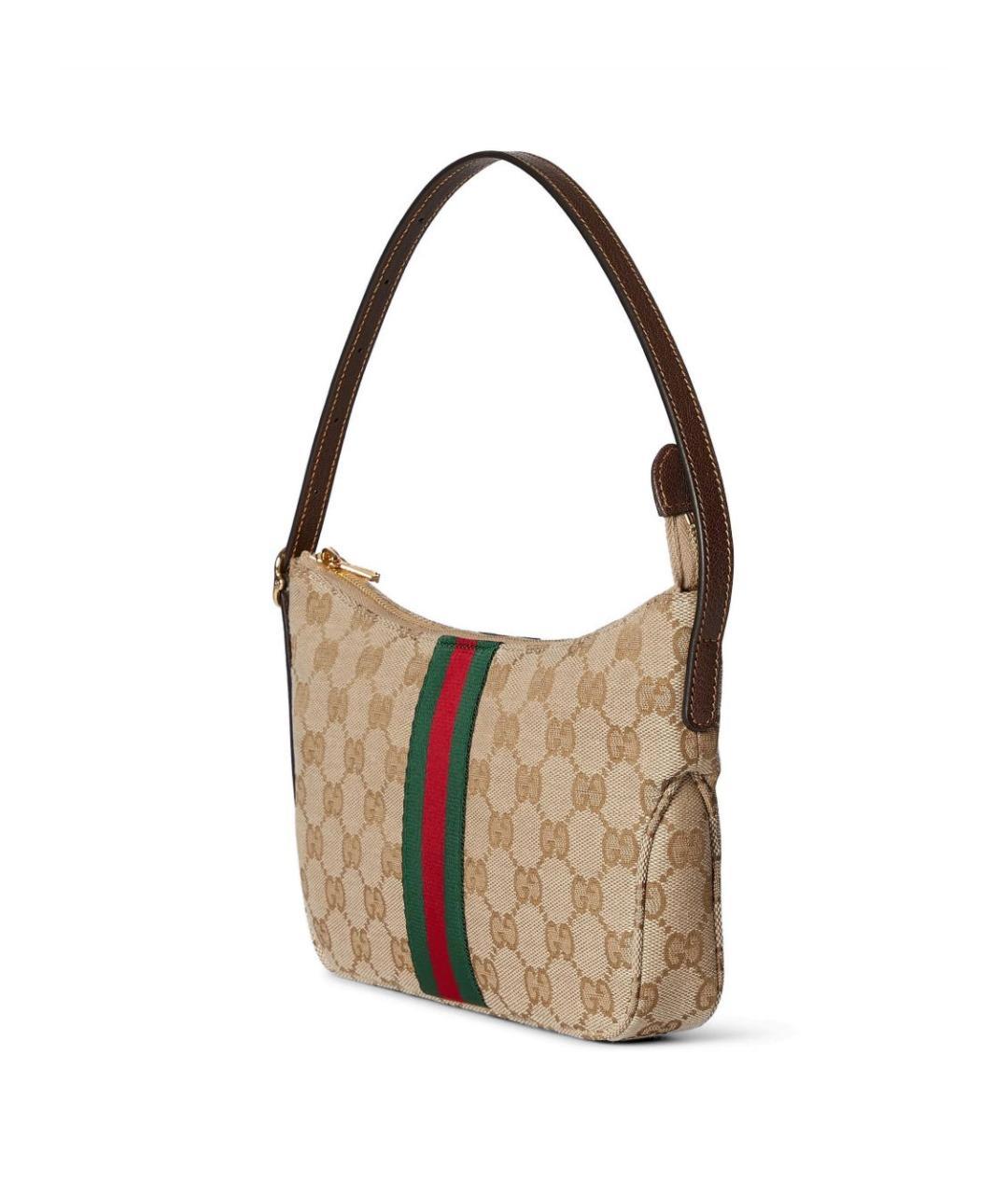 GUCCI Бежевая сумка на плечо из канвы, фото 3
