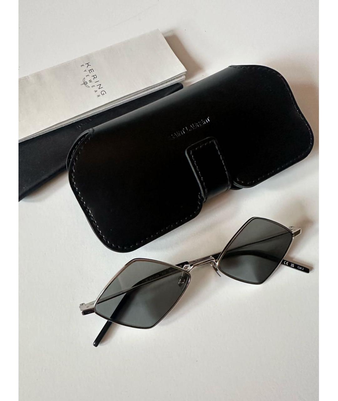 SAINT LAURENT Серые металлические солнцезащитные очки, фото 5