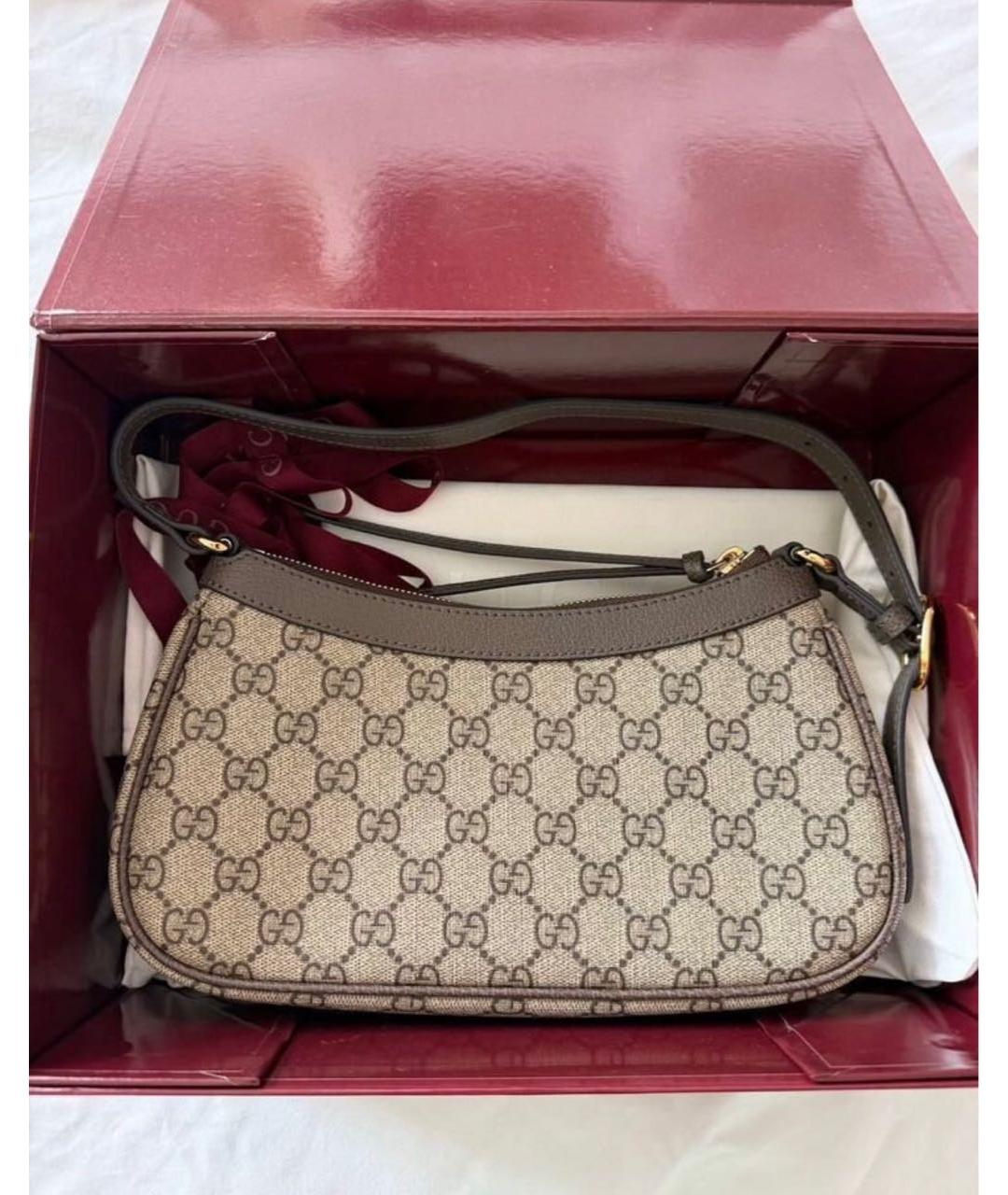 GUCCI Бежевая сумка через плечо из канвы, фото 3