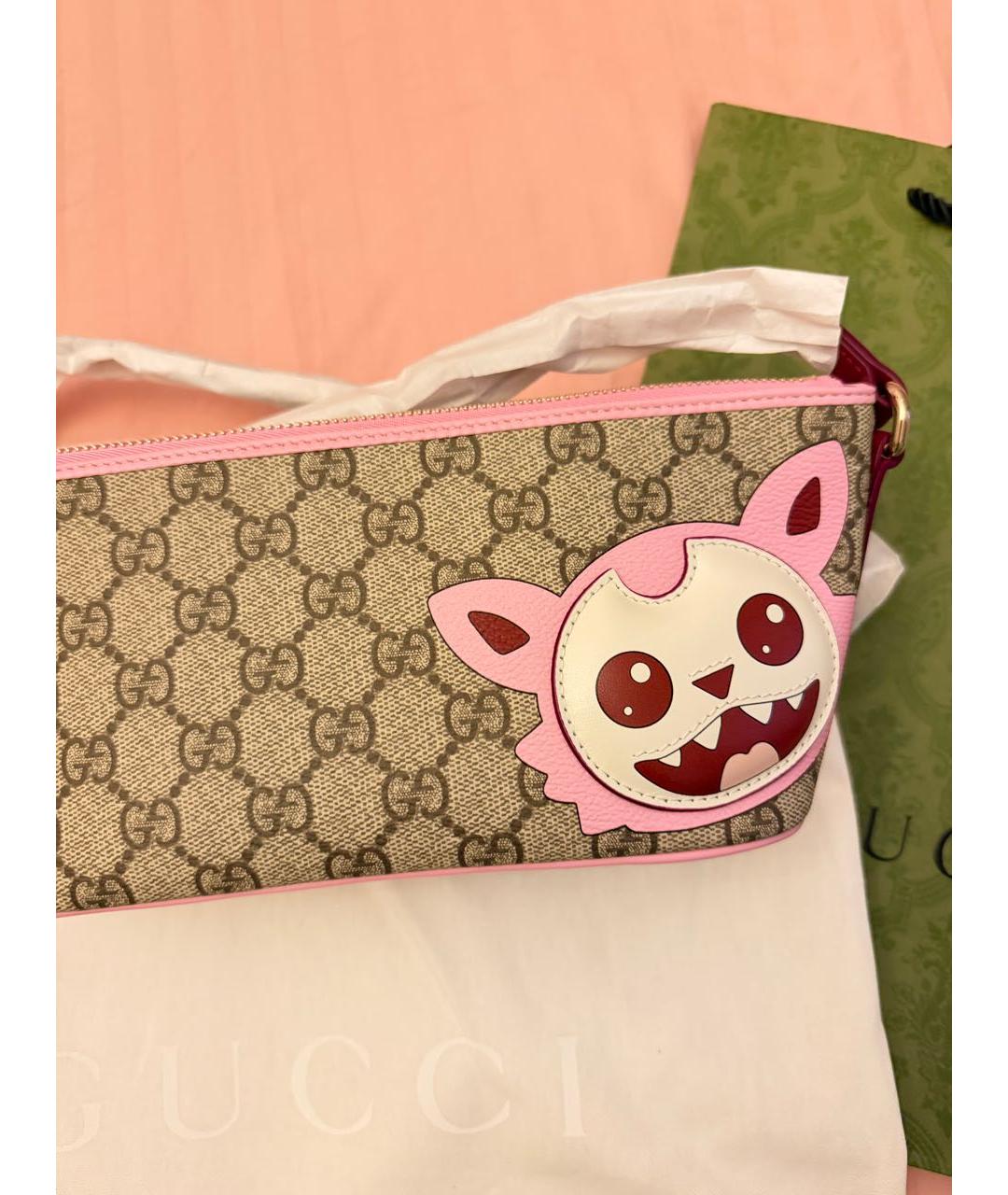 GUCCI Розовая сумка с короткими ручками из канвы, фото 6