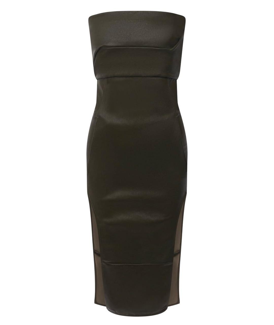 RICK OWENS Хаки кожаное коктейльное платье, фото 1