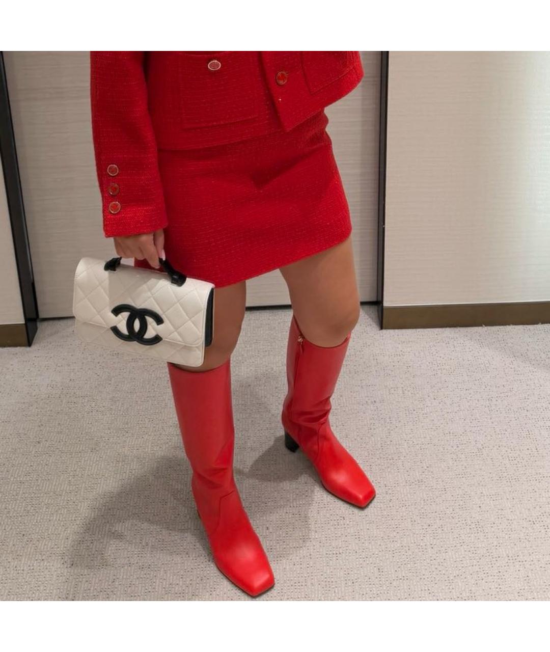 CHANEL Красные кожаные сапоги, фото 5