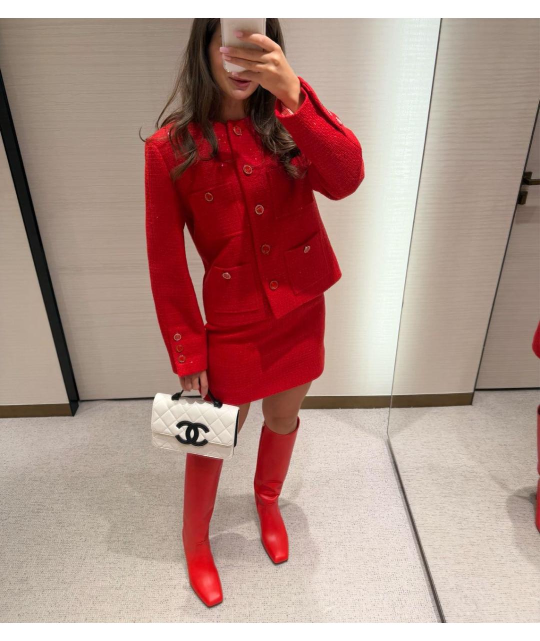 CHANEL Красные кожаные сапоги, фото 4