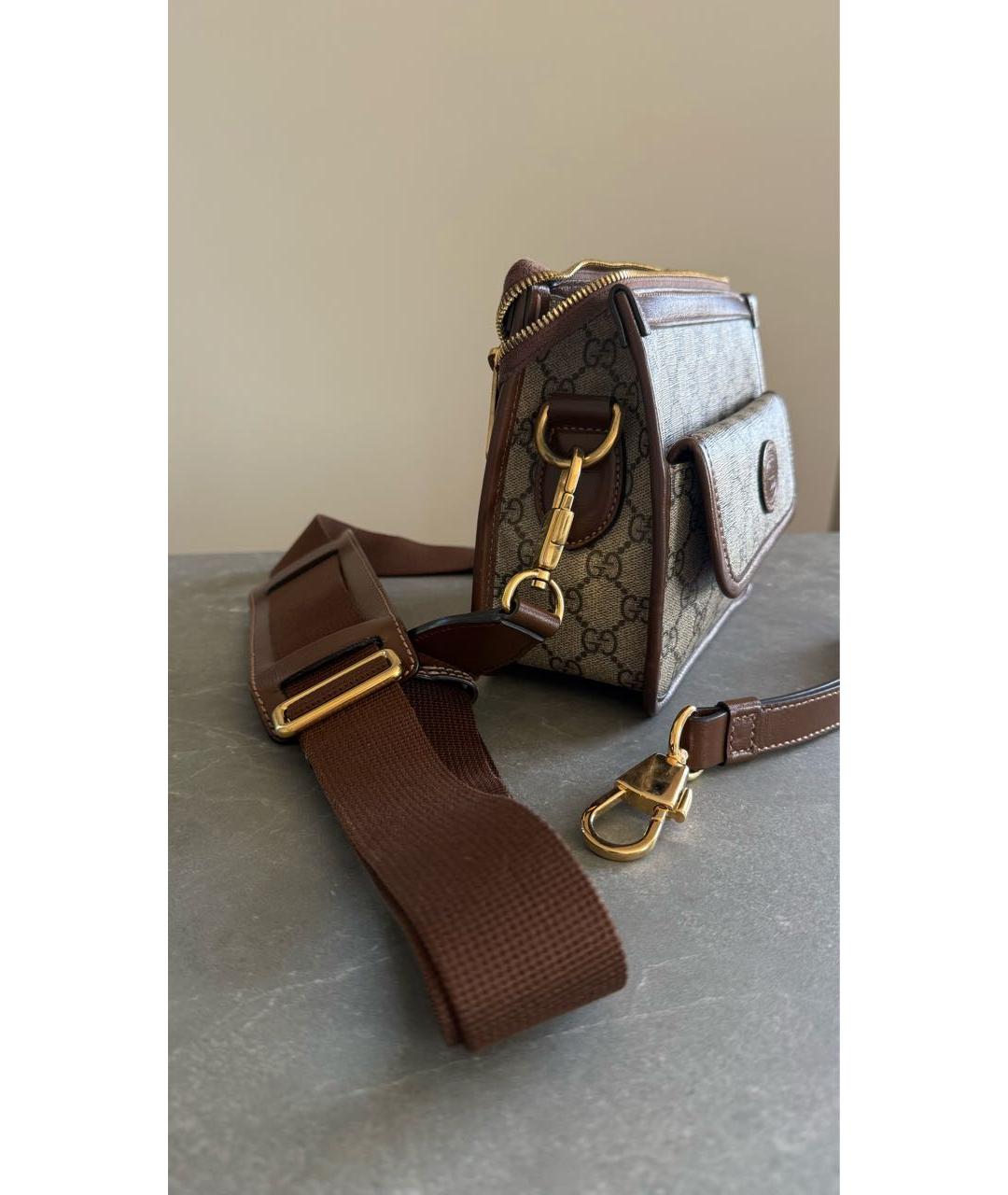 GUCCI Коричневая сумка через плечо из канвы, фото 2
