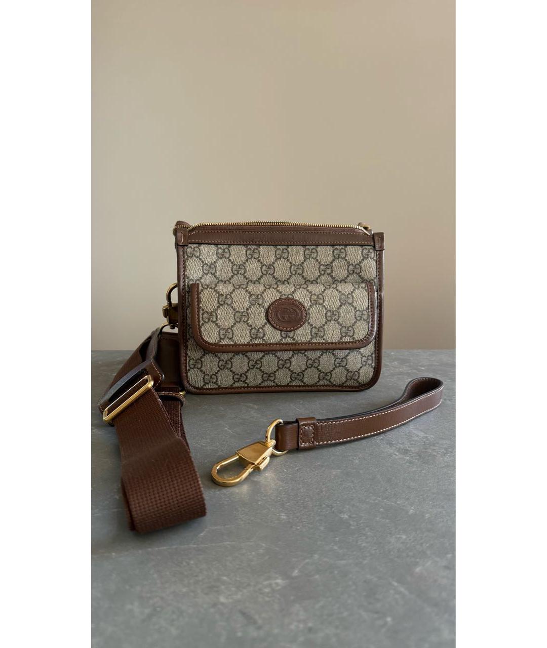 GUCCI Коричневая сумка через плечо из канвы, фото 5