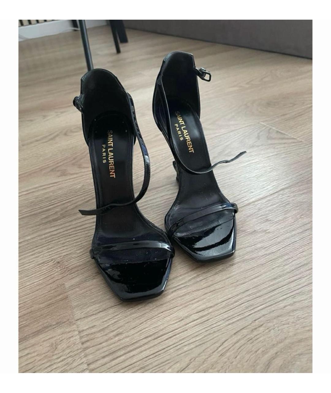 SAINT LAURENT Черные кожаные босоножки, фото 2
