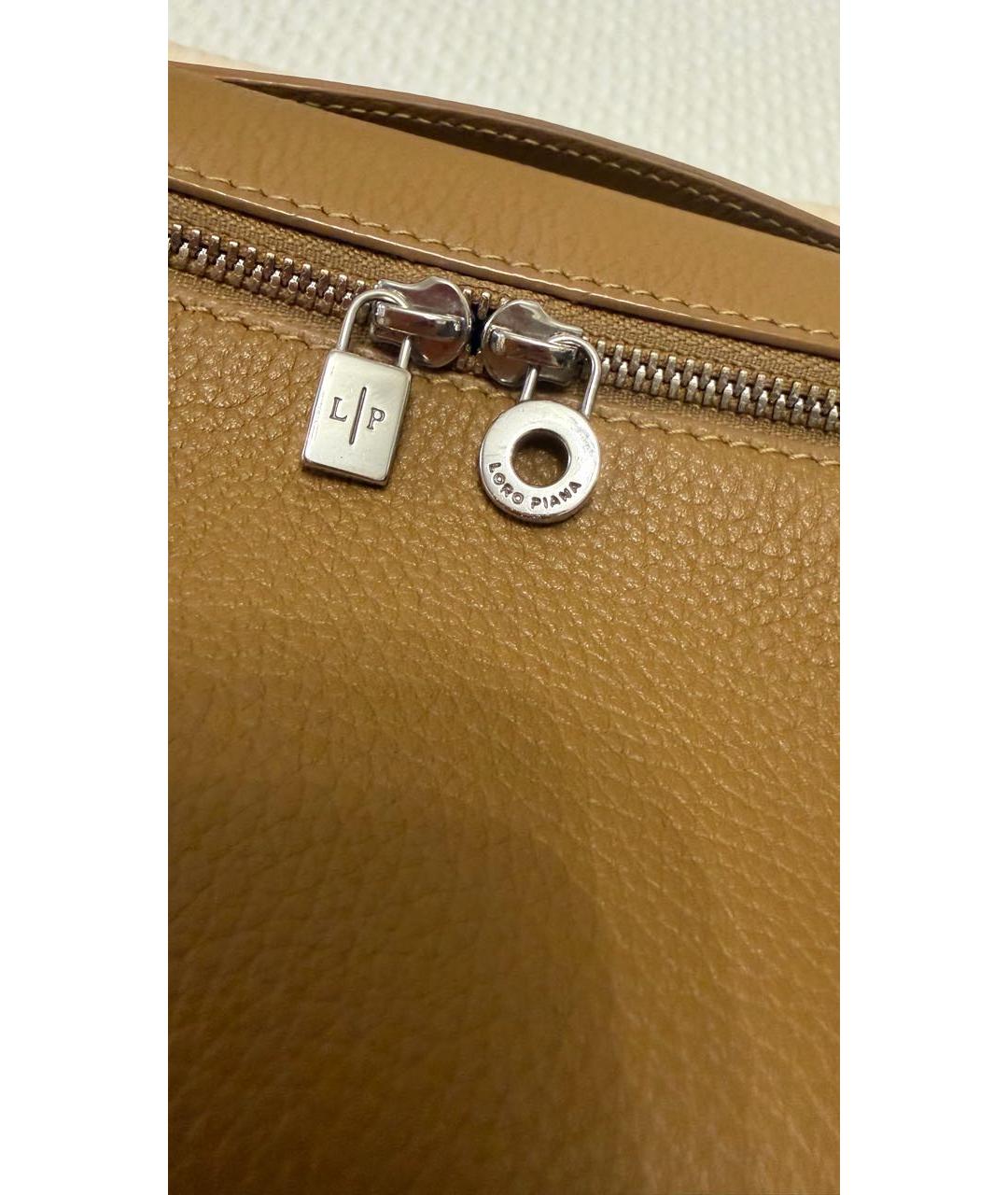 LORO PIANA Коричневая кожаная сумка с короткими ручками, фото 5