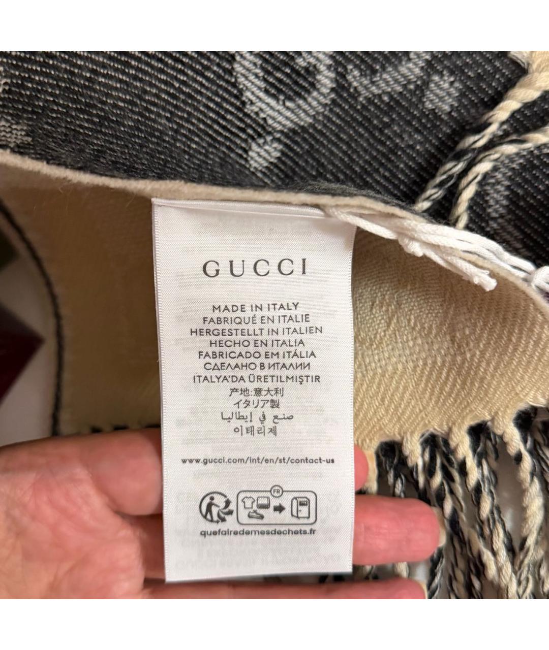 GUCCI Серый шерстяной шарф, фото 5