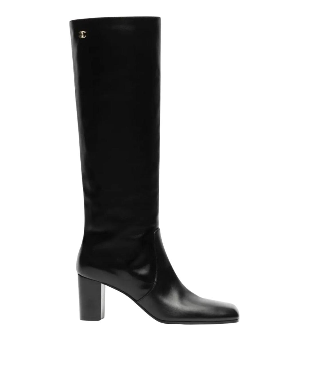 CHANEL Черные кожаные сапоги, фото 1
