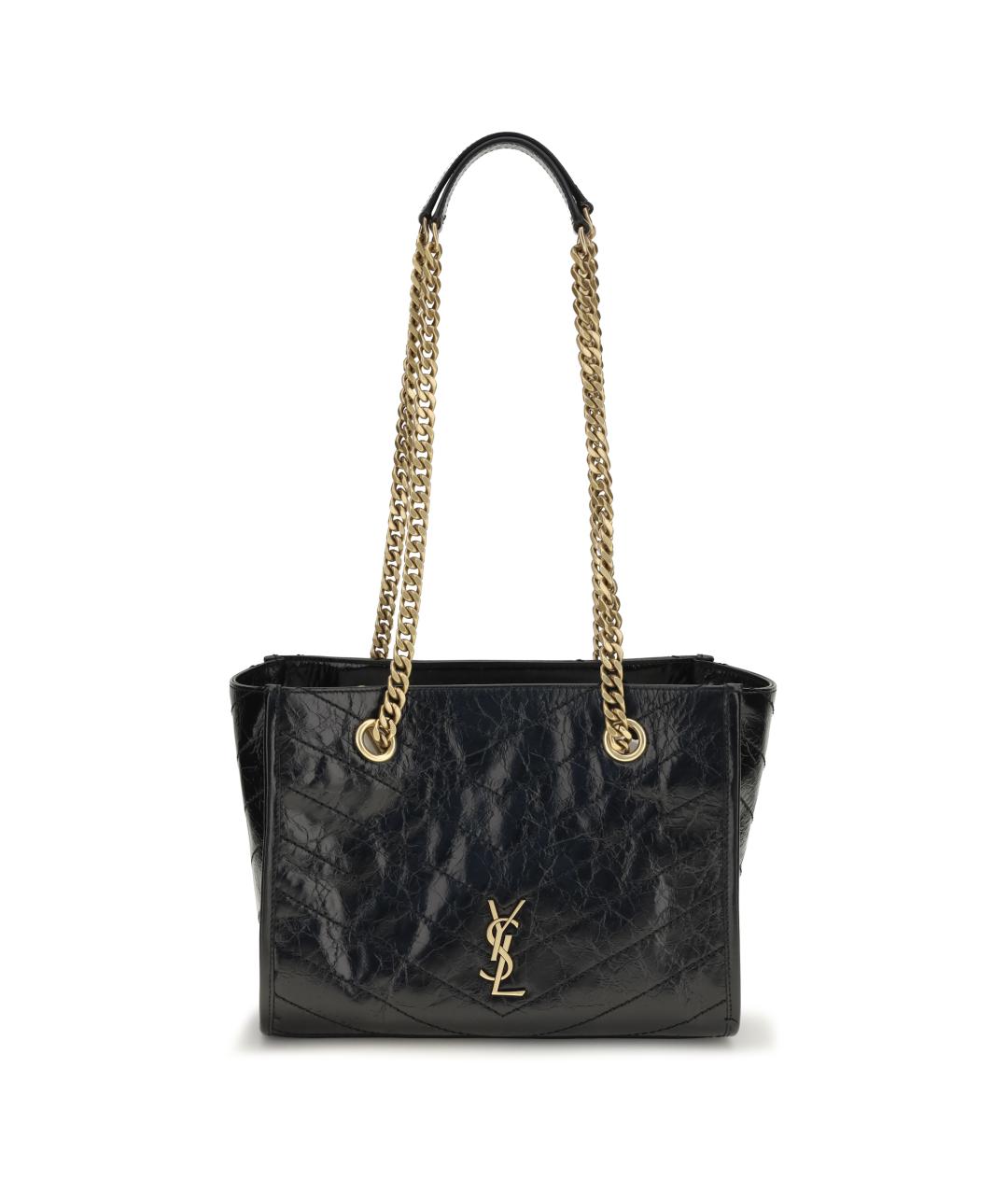 SAINT LAURENT Черная кожаная сумка тоут, фото 1