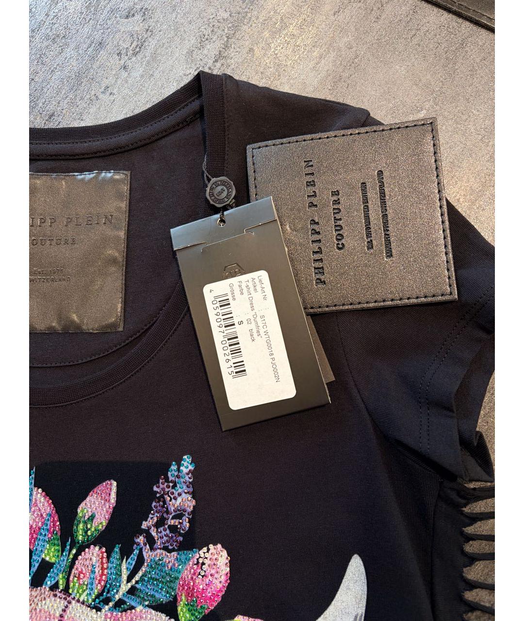 PHILIPP PLEIN Черное хлопковое повседневное платье, фото 5