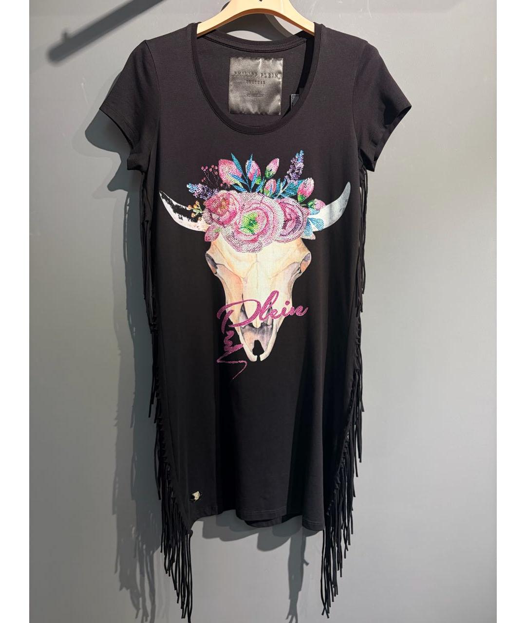 PHILIPP PLEIN Черное хлопковое повседневное платье, фото 7