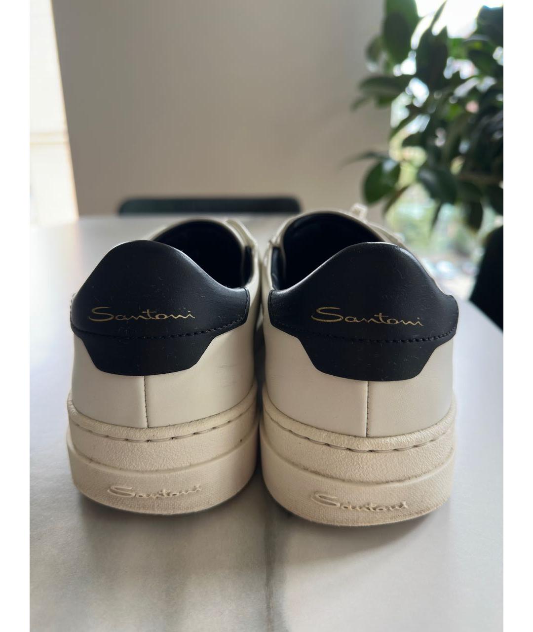 SANTONI Белые кожаные низкие кроссовки / кеды, фото 7