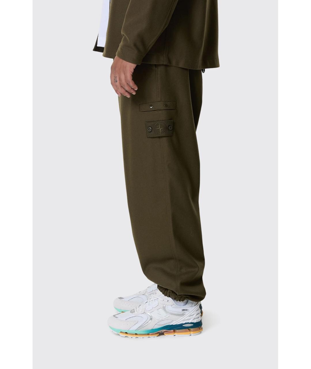 STONE ISLAND Хаки шерстяные повседневные брюки, фото 4