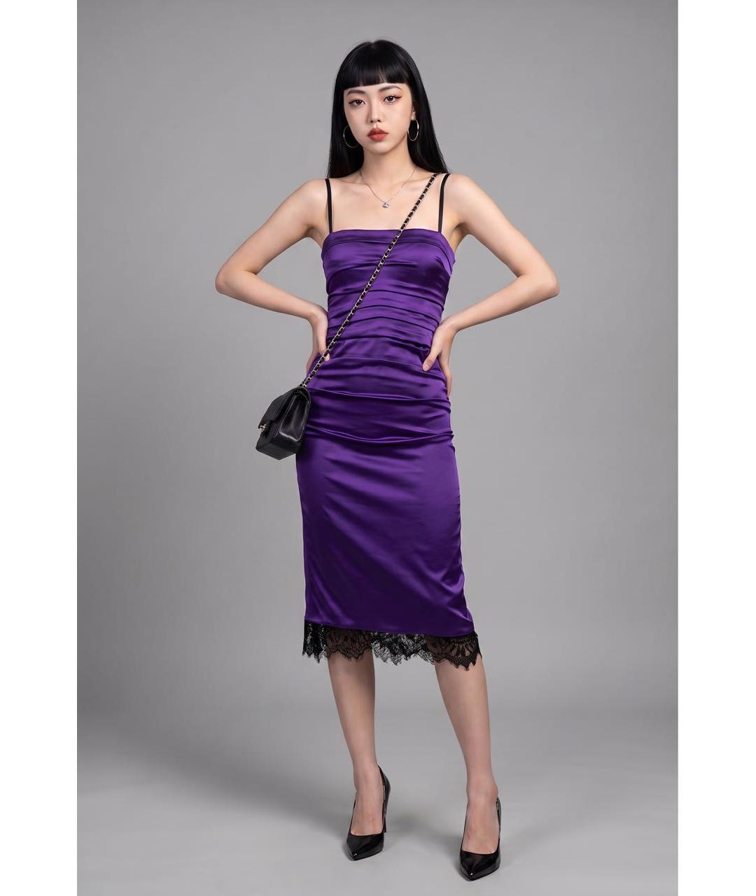 DOLCE&GABBANA Фиолетовое шелковое коктейльное платье, фото 2