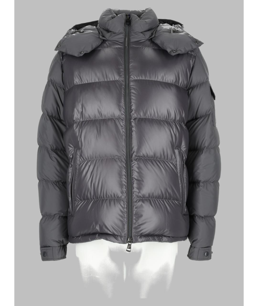 MONCLER Серый полиэстеровый пуховик, фото 2