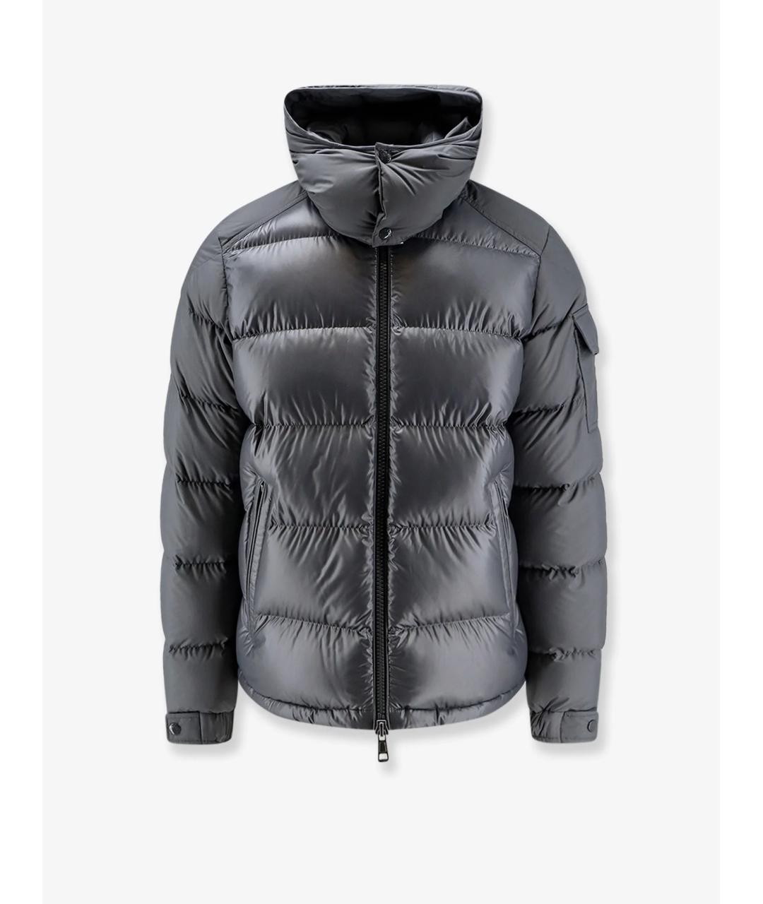 MONCLER Серый полиэстеровый пуховик, фото 4