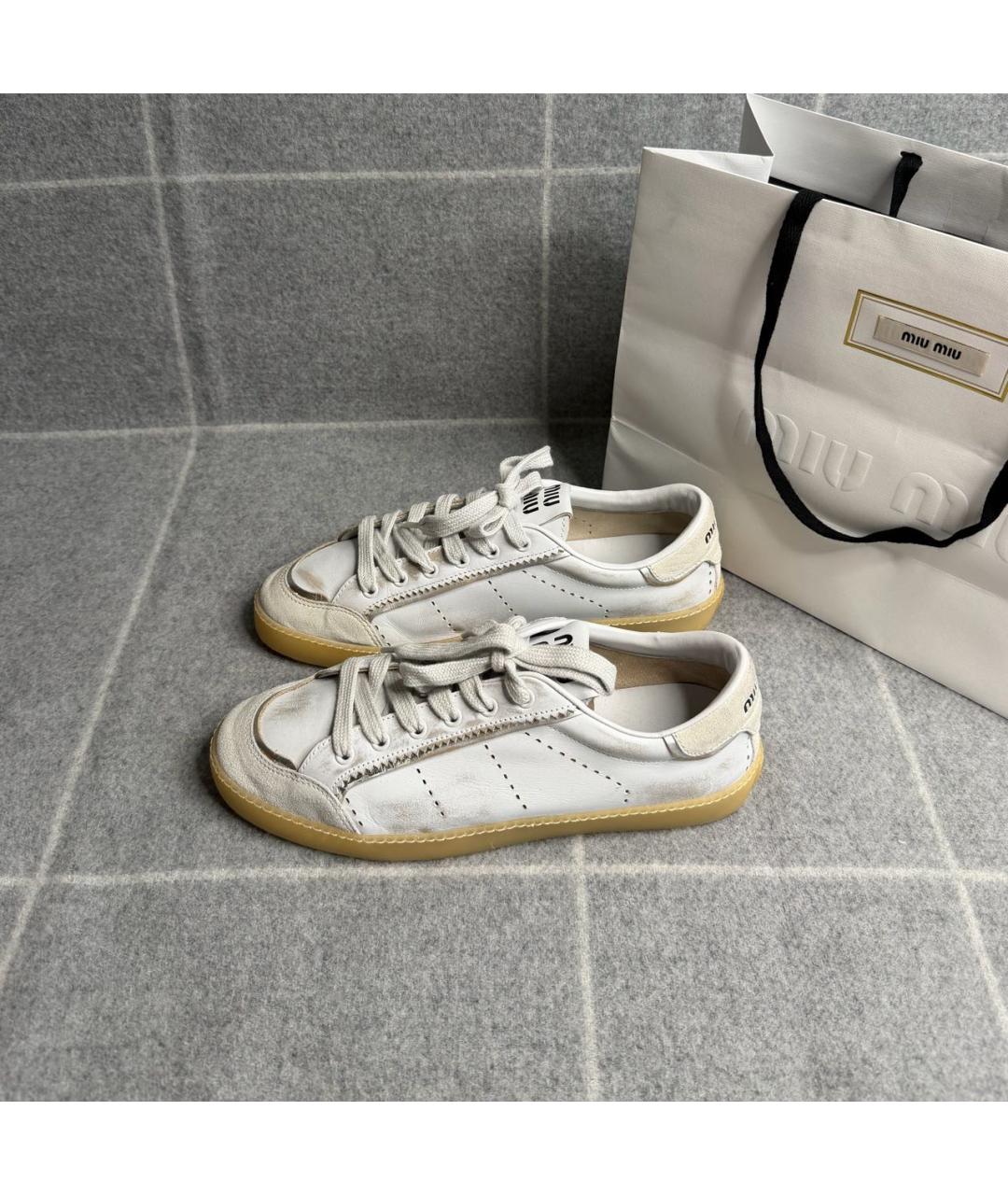 MIU MIU Белые кожаные кеды, фото 3