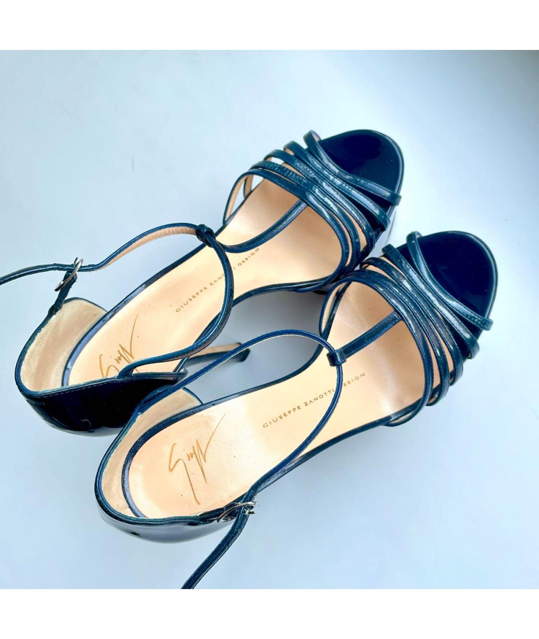 GIUSEPPE ZANOTTI DESIGN Темно-синие босоножки из лакированной кожи, фото 7