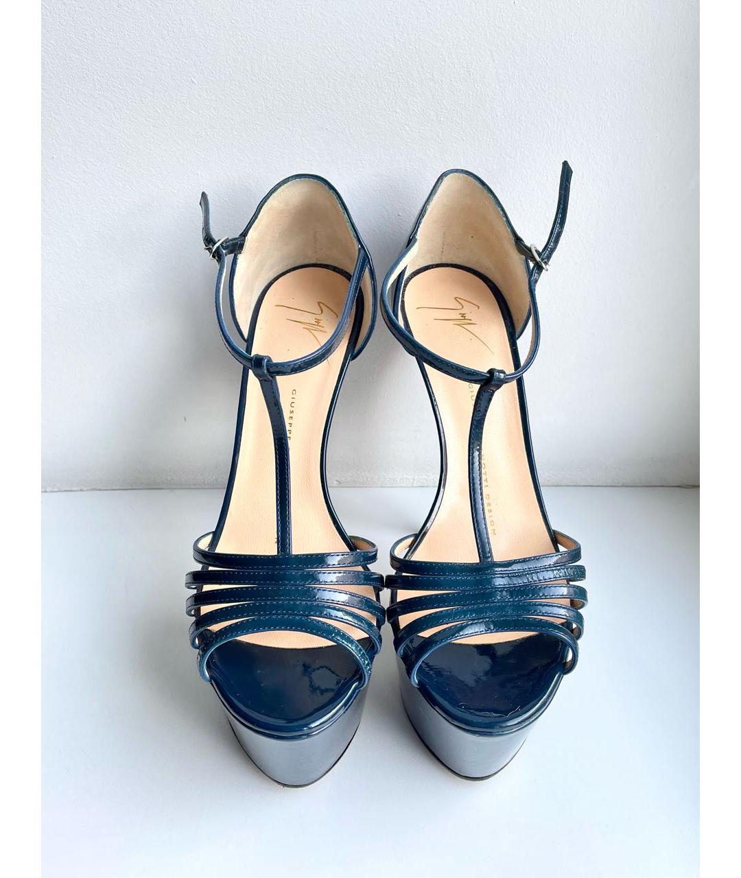 GIUSEPPE ZANOTTI DESIGN Темно-синие босоножки из лакированной кожи, фото 3