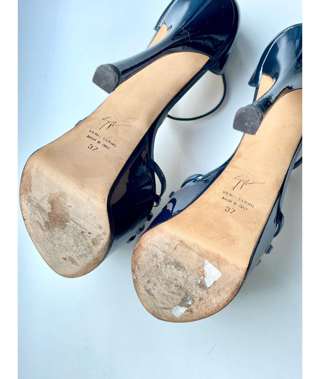 GIUSEPPE ZANOTTI DESIGN Темно-синие босоножки из лакированной кожи, фото 8
