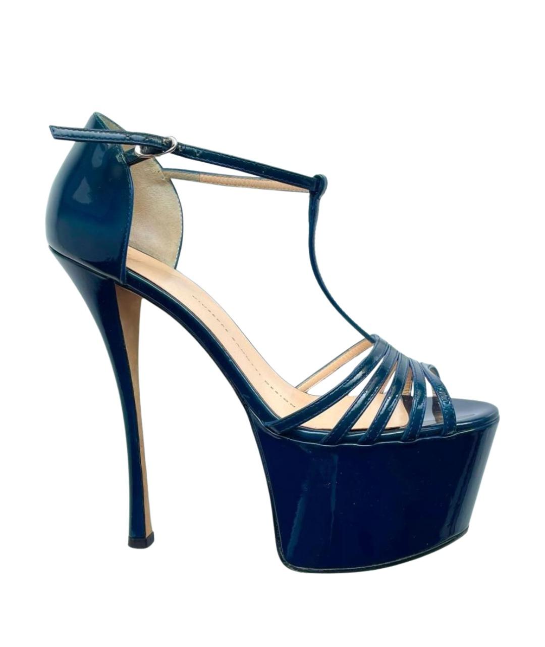 GIUSEPPE ZANOTTI DESIGN Темно-синие босоножки из лакированной кожи, фото 1