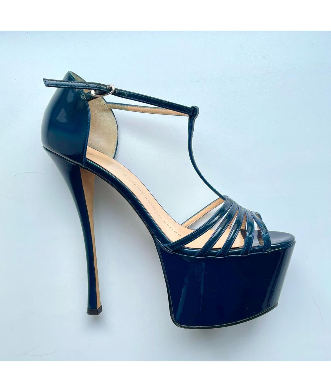 GIUSEPPE ZANOTTI DESIGN Темно-синие босоножки из лакированной кожи, фото 9