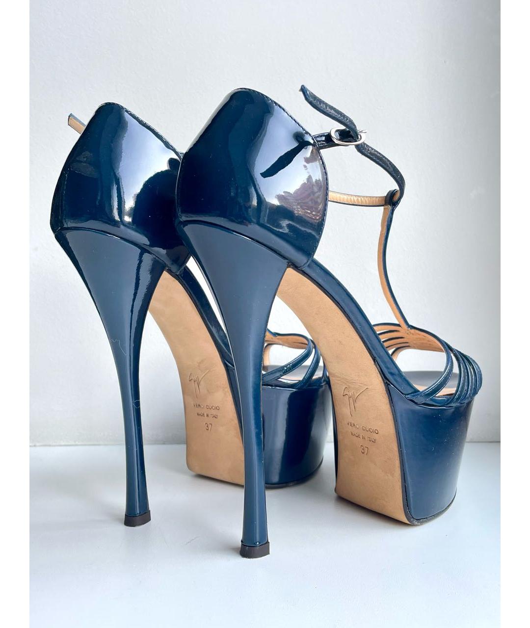 GIUSEPPE ZANOTTI DESIGN Темно-синие босоножки из лакированной кожи, фото 4